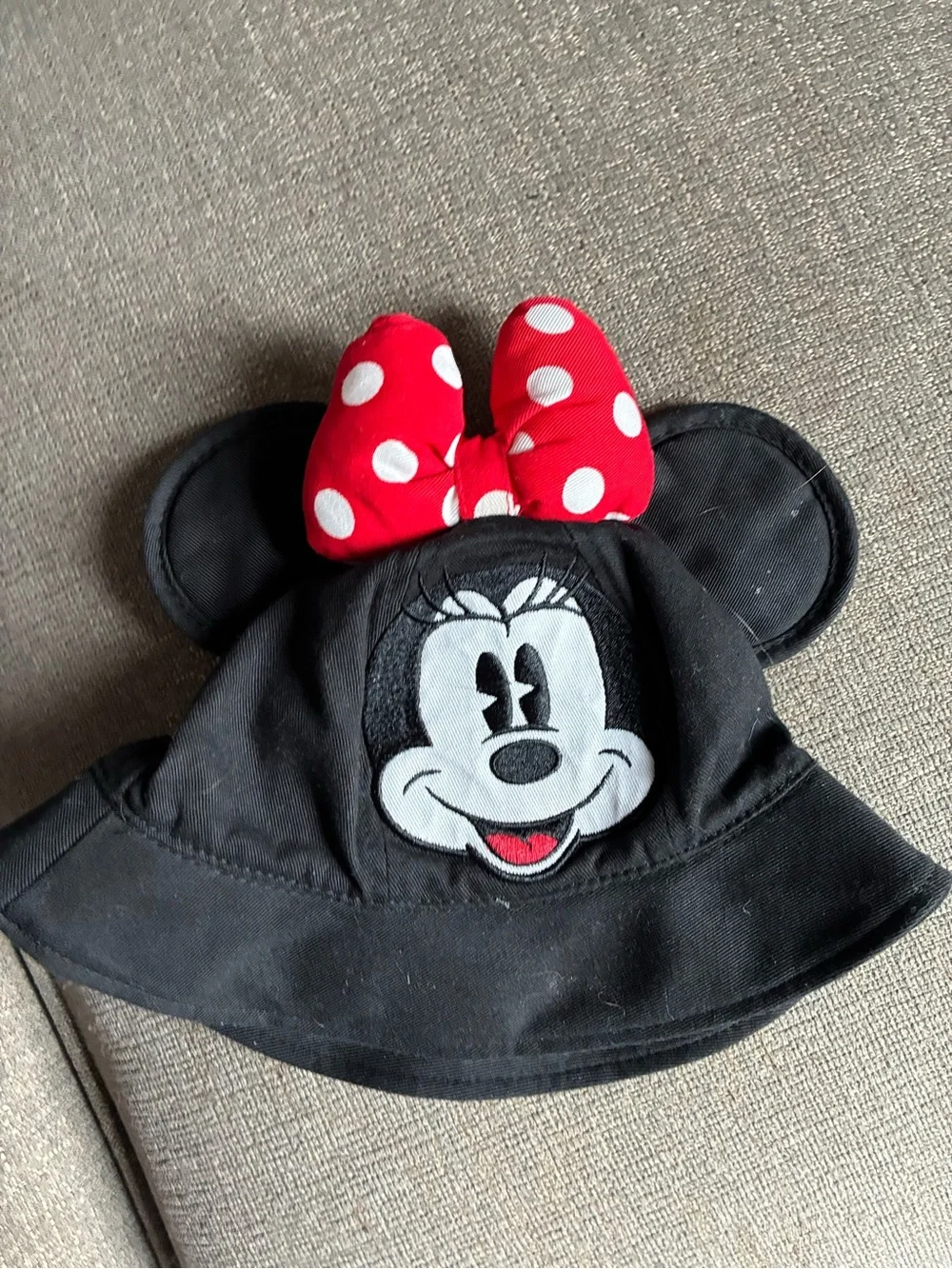 Disney Parks Kids Minnie Mouse Black Bucket Hat with Red Polka Dot Bow